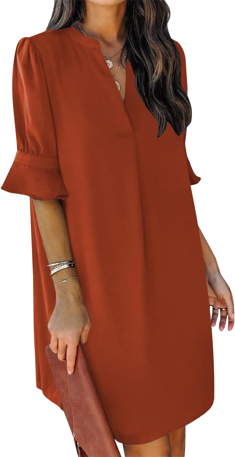 QACOHU women's feminine ruffle short sleeve dress