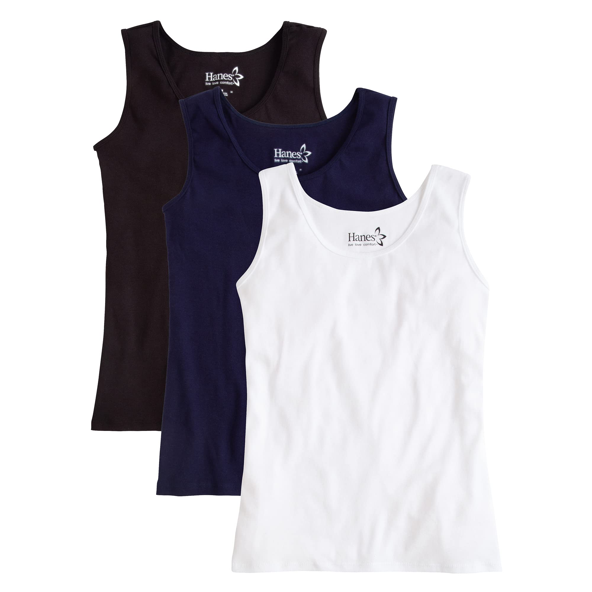 Hanes Women's Shirts, Women’s Mini-Ribbed Cotton Tank Tops, Women’s Sleeveless T-Shirts, Women’s Tanks