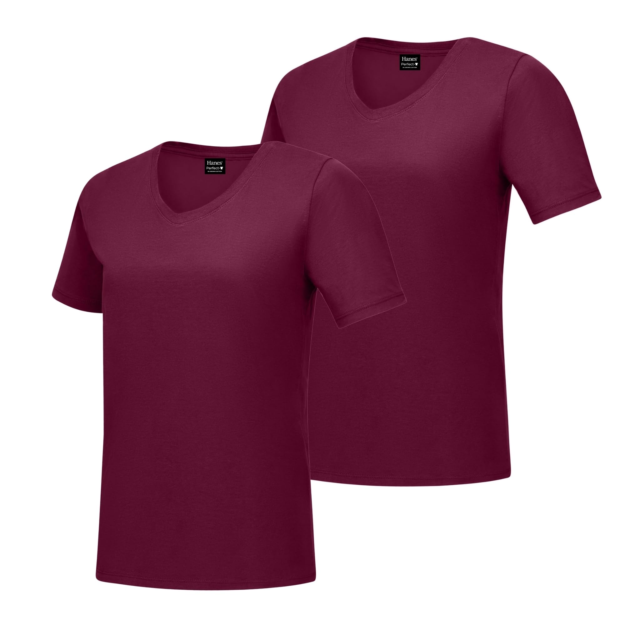 Hanes Women's Perfect-T V-neck T-shirt, Cotton Short Sleeve Tee for Women, 1 or 2-Pack