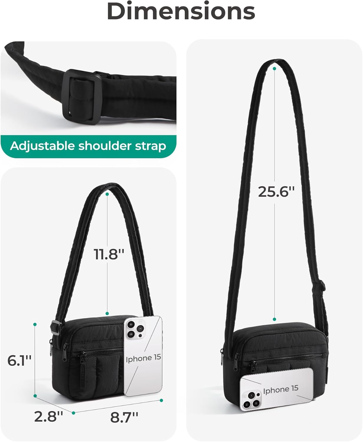 BAGSMART Cross Body Purse, Mini Crossbody Bags for Women Travel Purse, Puffy Shoulder Handbag Wallet with RFID Blocking Slots, Black-small