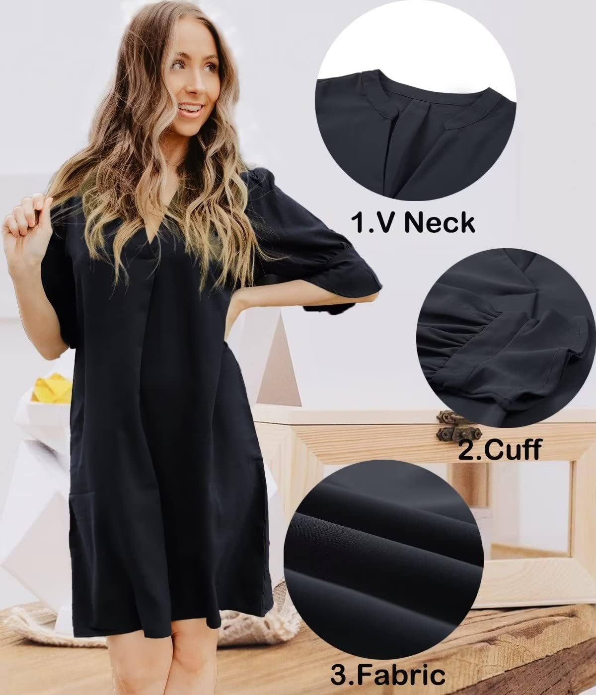 QACOHU women's flowy V neck summer dress