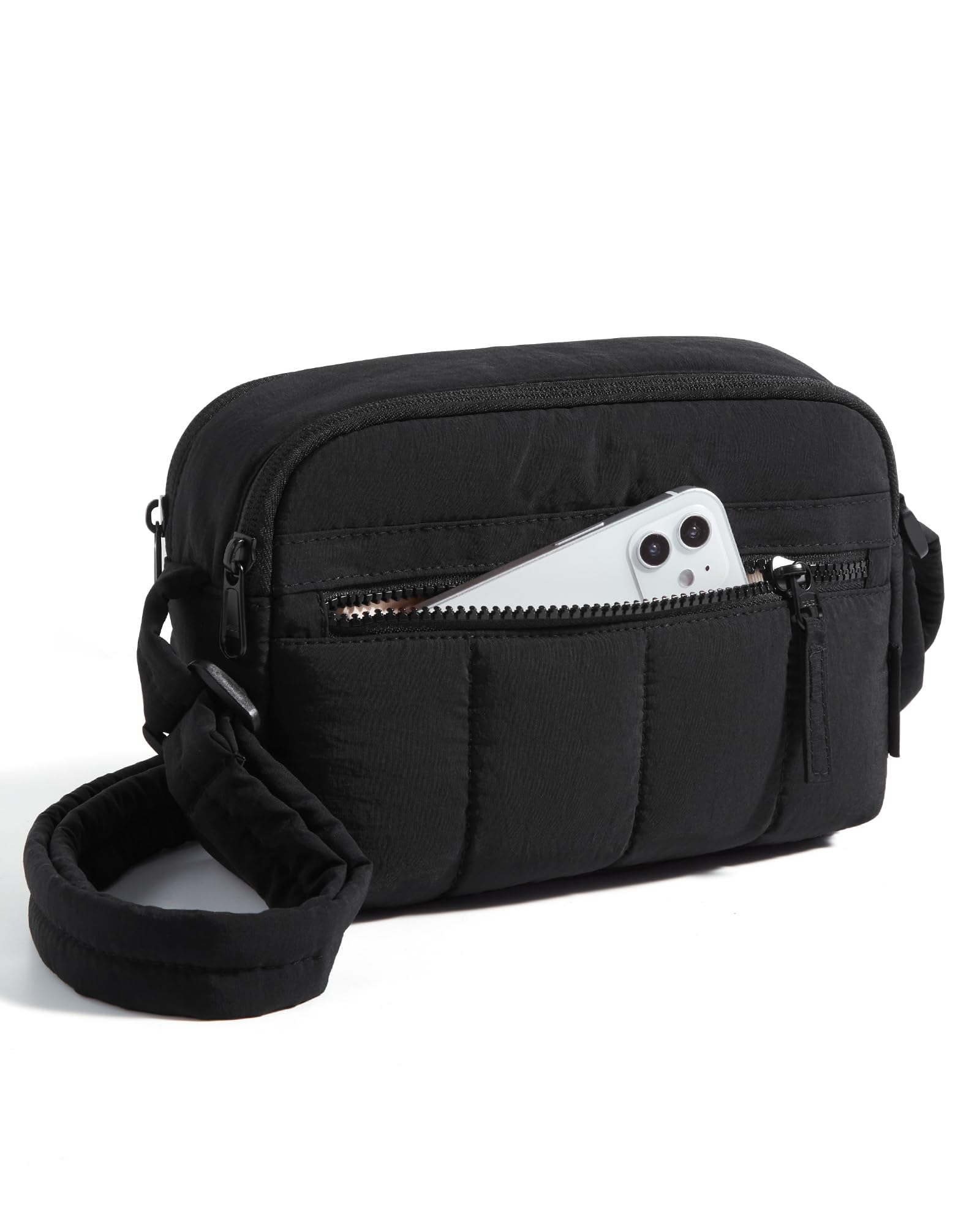 BAGSMART Cross Body Purse, Mini Crossbody Bags for Women Travel Purse, Puffy Shoulder Handbag Wallet with RFID Blocking Slots, Black-small