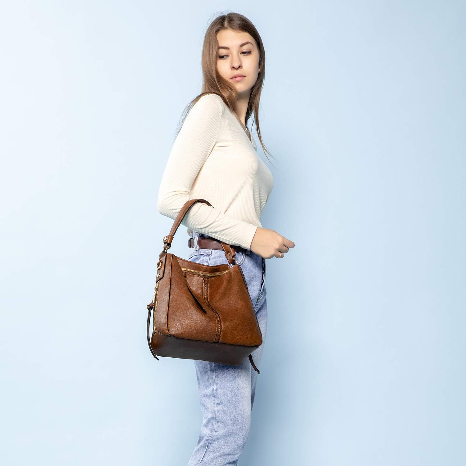 Realer Hobo Crossbody Bags for Women Designer Faux Leather Hobo Handbags Retro Large Size Shoulder Bag Bucket Purse