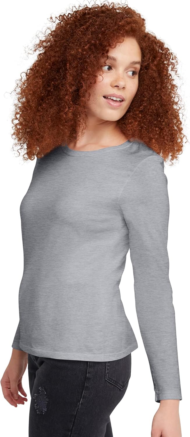 Hanes Women's Originals Long Sleeve Cotton T-Shirt, Lightweight Crewneck Tee, Modern Fit