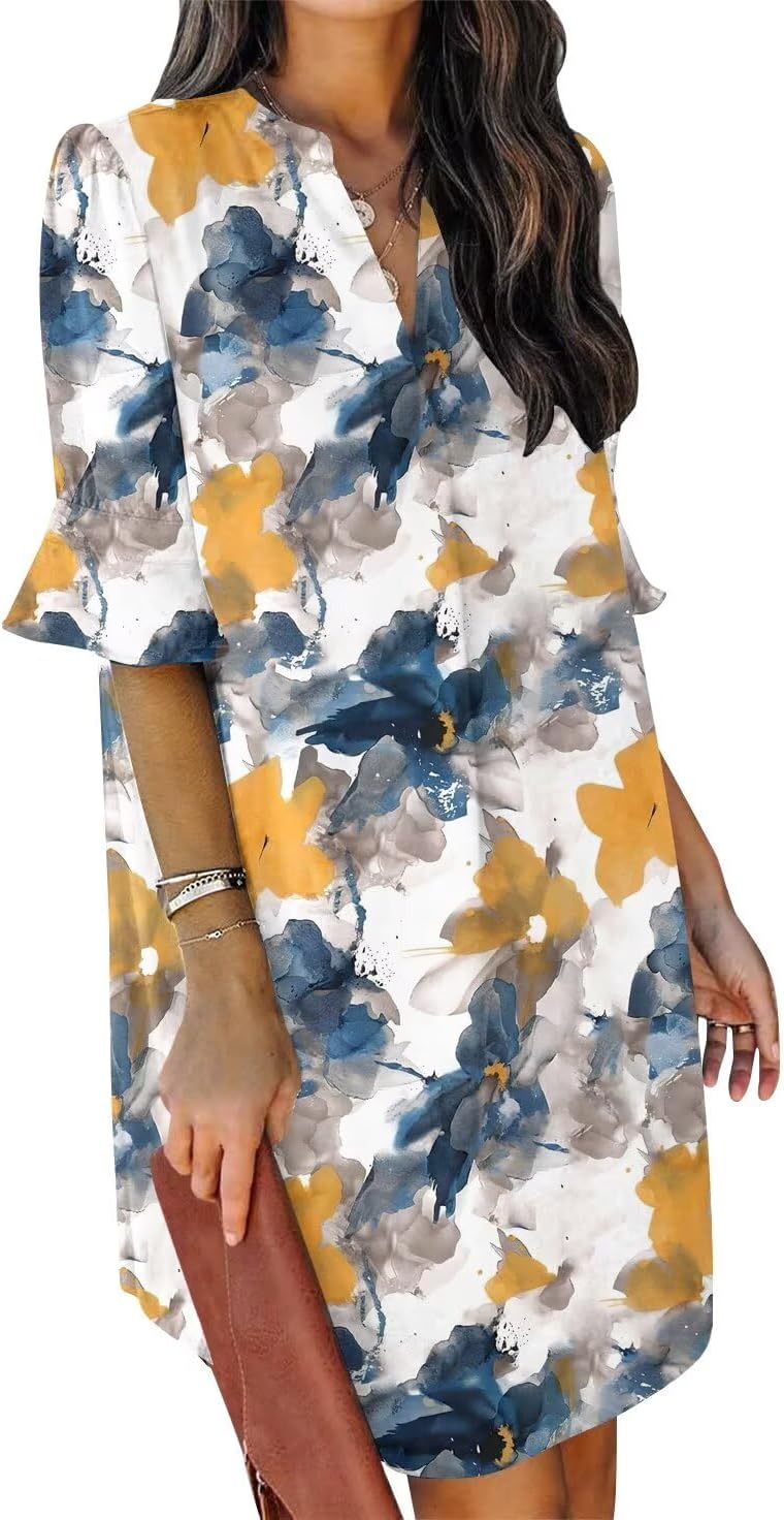 QACOHU women's comfortable ruffle sleeve summer dress