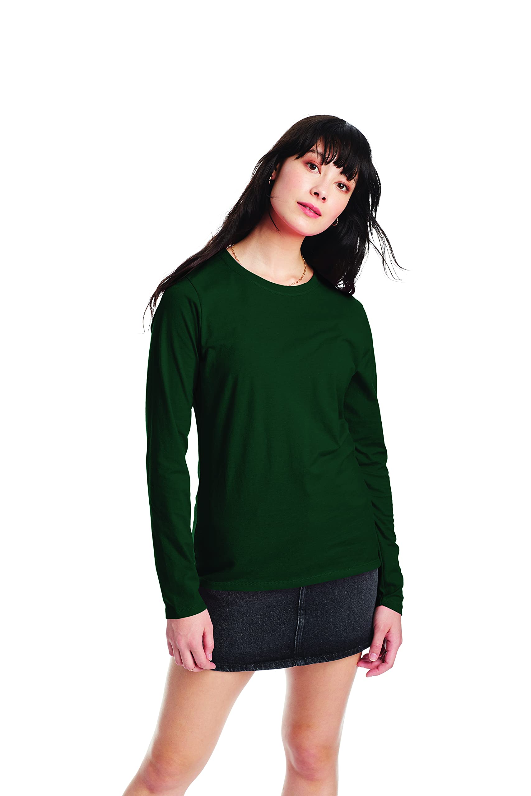 Hanes Women's Originals Long Sleeve Cotton T-Shirt, Lightweight Crewneck Tee, Modern Fit
