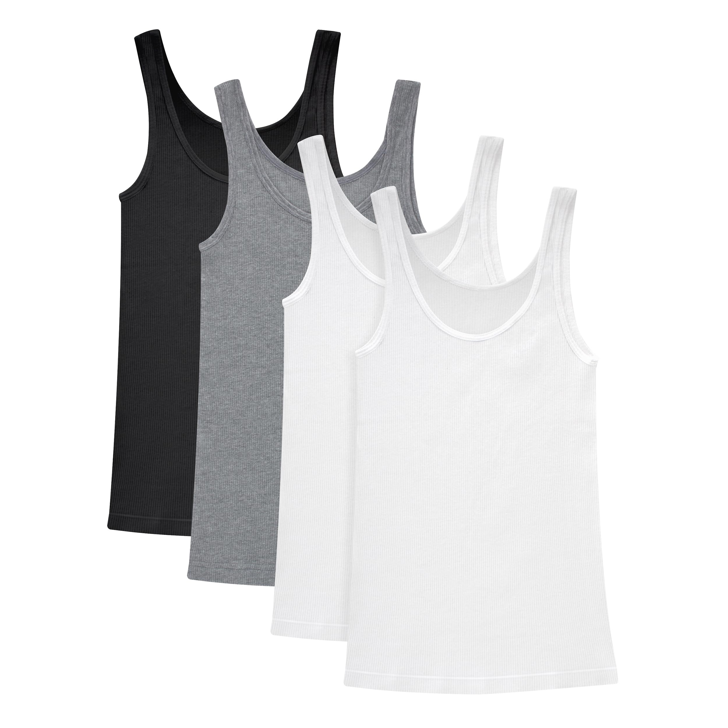 Hanes Women's Originals Ribbed Tank Pack, Soft Cotton Rib Tank Tops for Women, 4-Pack
