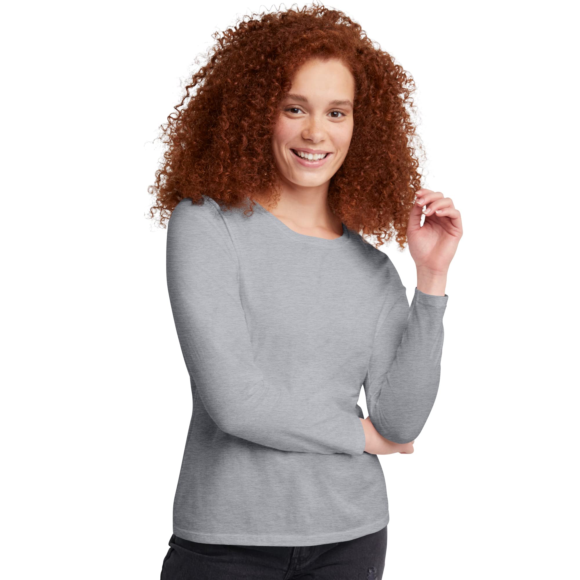 Hanes Women's Originals Long Sleeve Cotton T-Shirt, Lightweight Crewneck Tee, Modern Fit
