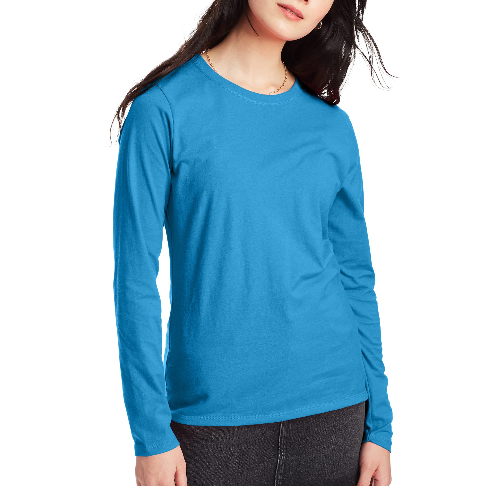 Hanes Women's Originals Long Sleeve Cotton T-Shirt, Lightweight Crewneck Tee, Modern Fit