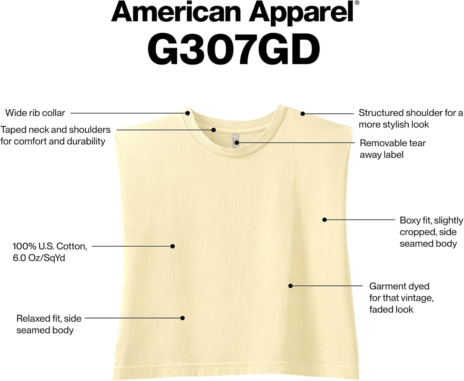 American Apparel Women's Heavyweight Cotton Boxy Cropped Garment Dyed Muscle Style G307GD Muscle T-Shirt (2-Pack)