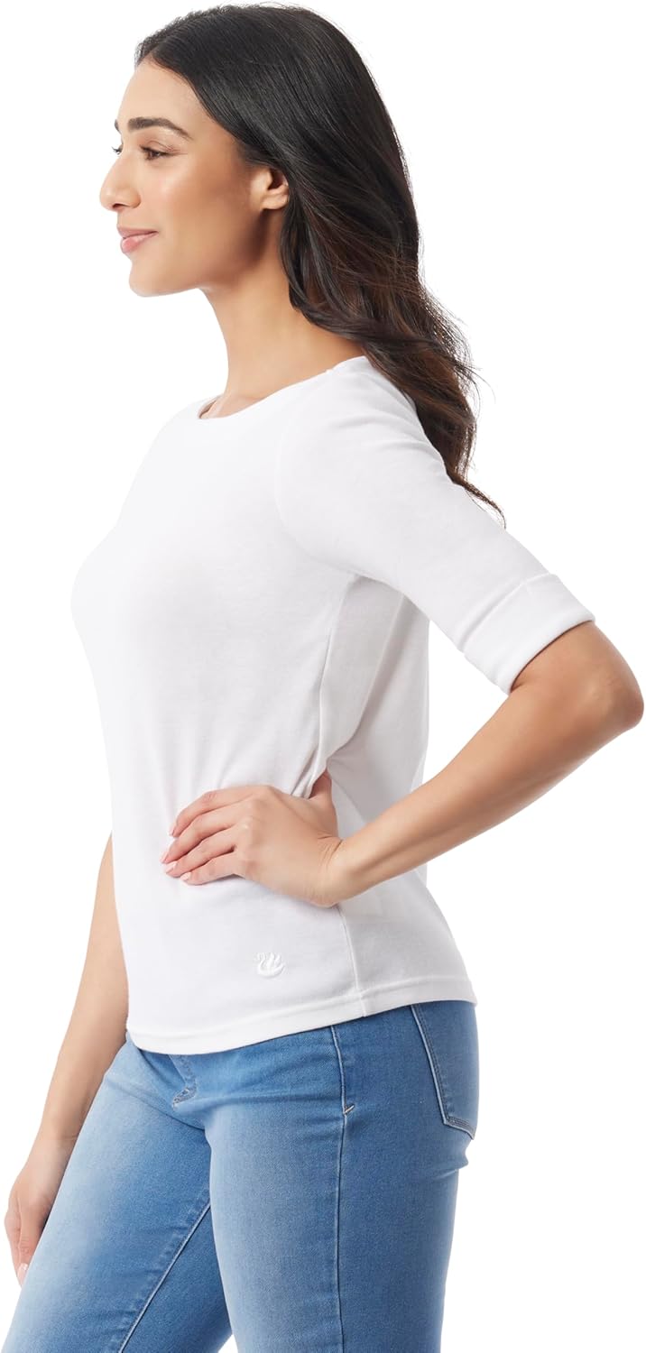 Gloria Vanderbilt Women's Alanis Boat Neck Knit Tee Shirt with Elbow Sleeves Standard