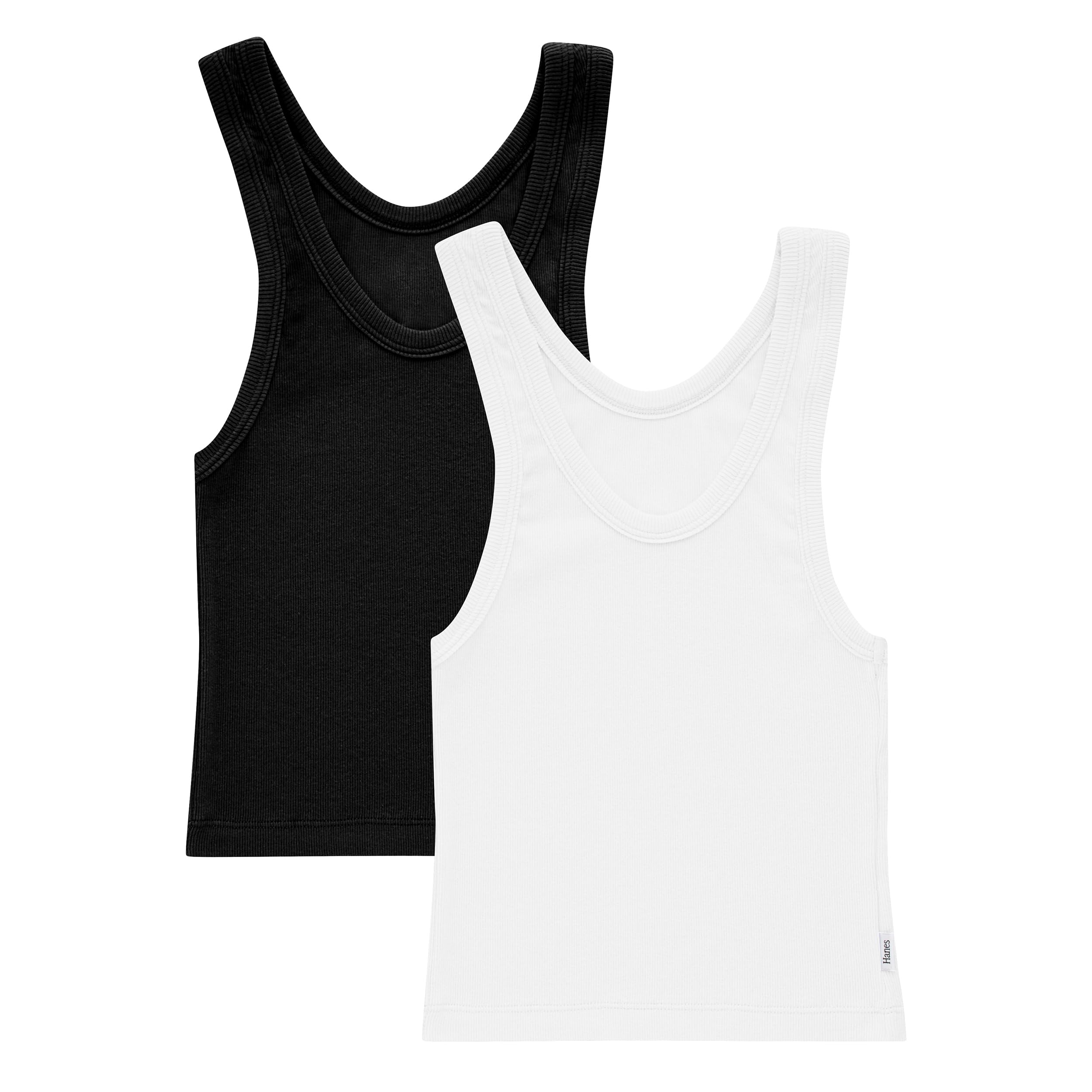 Hanes Women's Originals Rib Crop Tank Top 2-Pack, Comfywear Stretch Cotton Cropped Top