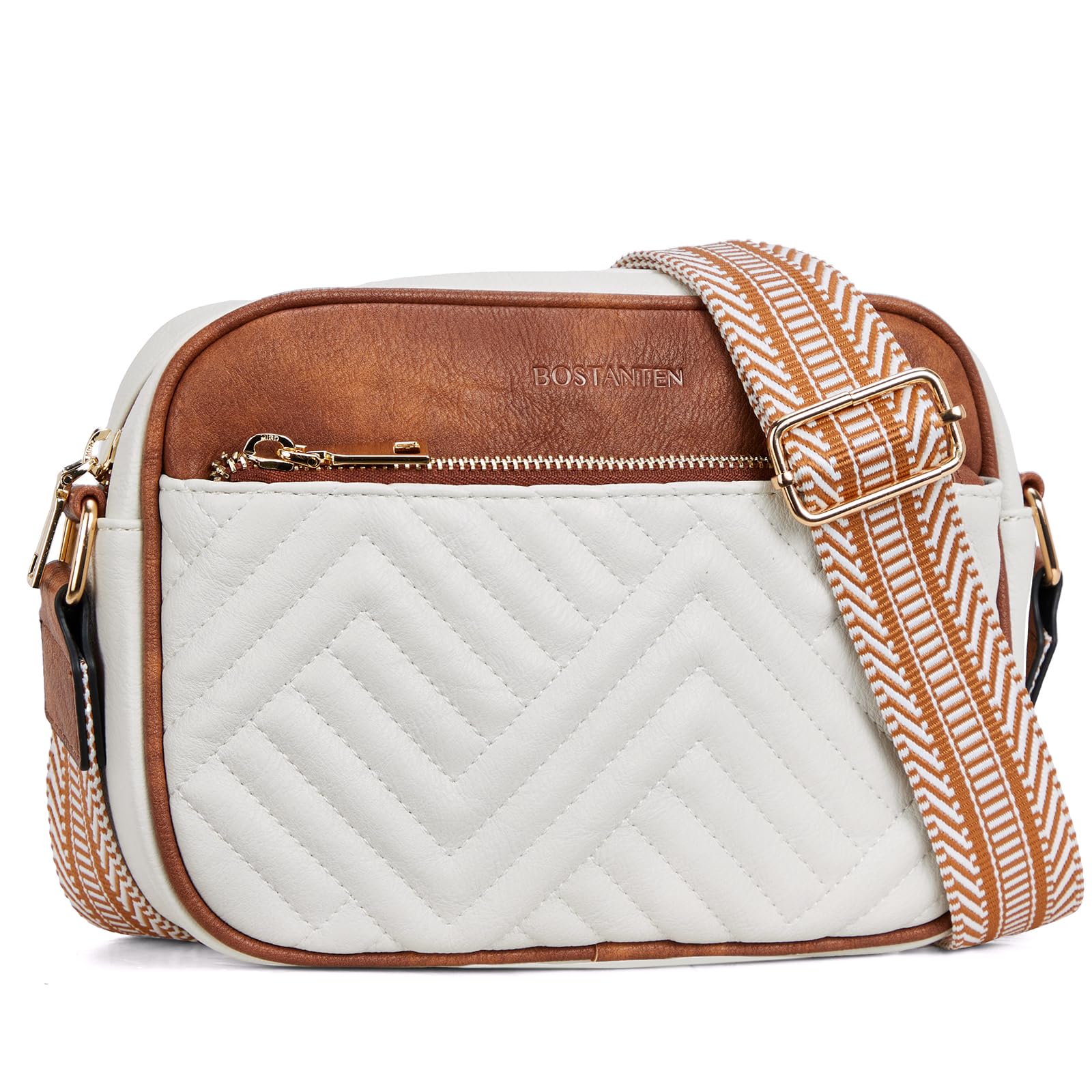 BOSTANTEN Quilted Crossbody Bags for Women Vegan Leather Purses Shoulder Handbags with Wide Strap