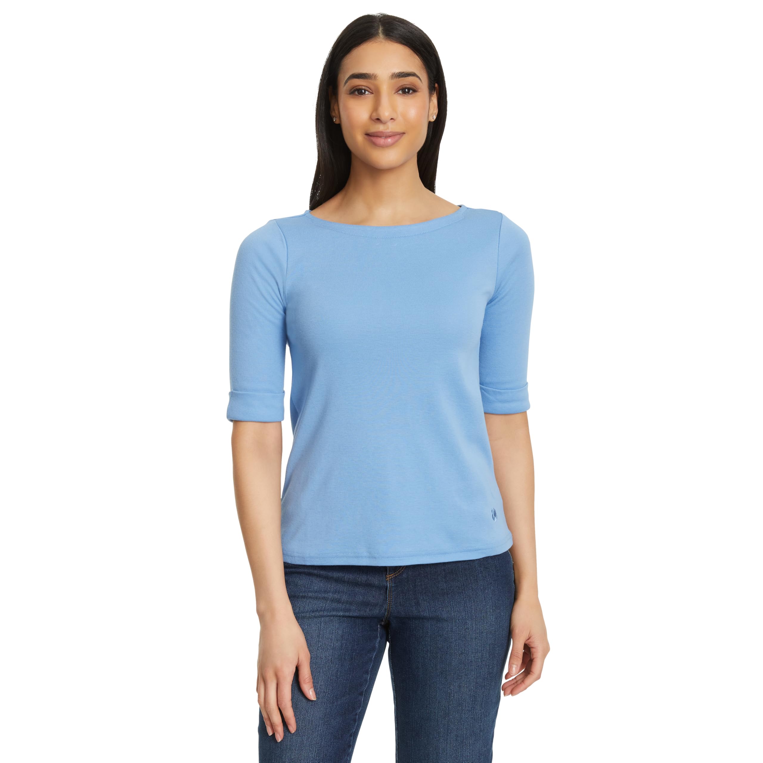 Gloria Vanderbilt Women's Alanis Boat Neck Knit Tee Shirt with Elbow Sleeves Standard