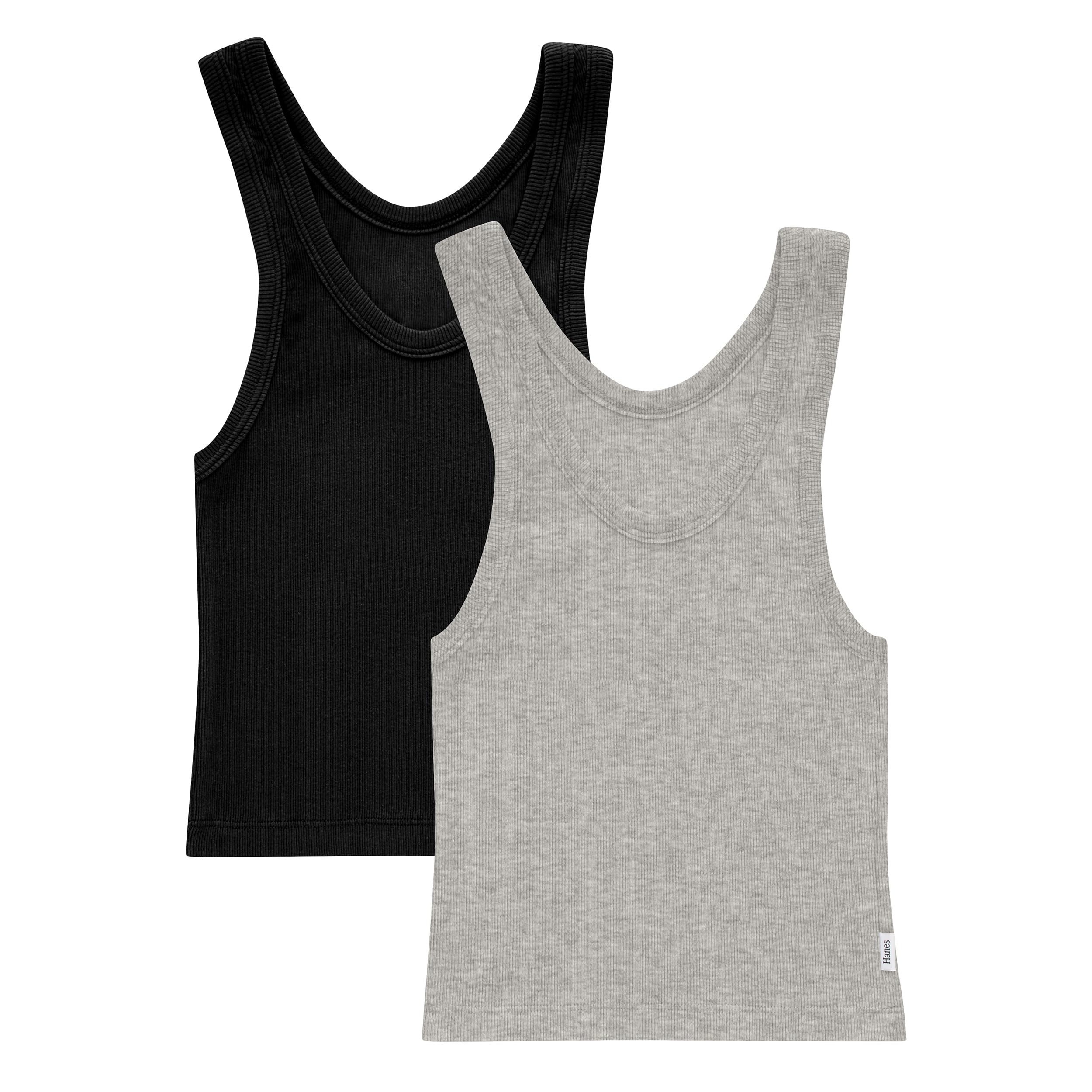Hanes Women's Originals Rib Crop Tank Top 2-Pack, Comfywear Stretch Cotton Cropped Top