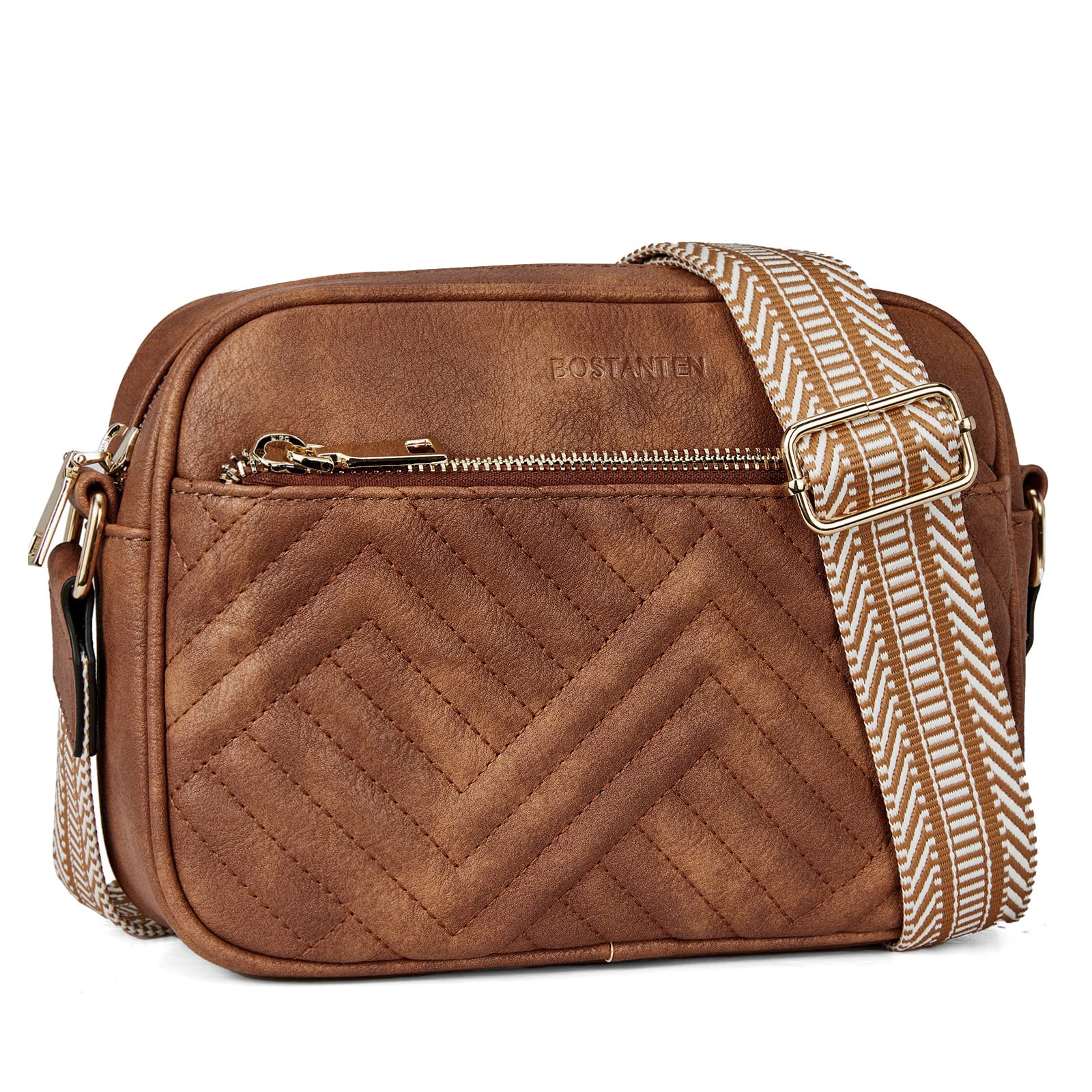 BOSTANTEN Quilted Crossbody Bags for Women Vegan Leather Purses Shoulder Handbags with Wide Strap