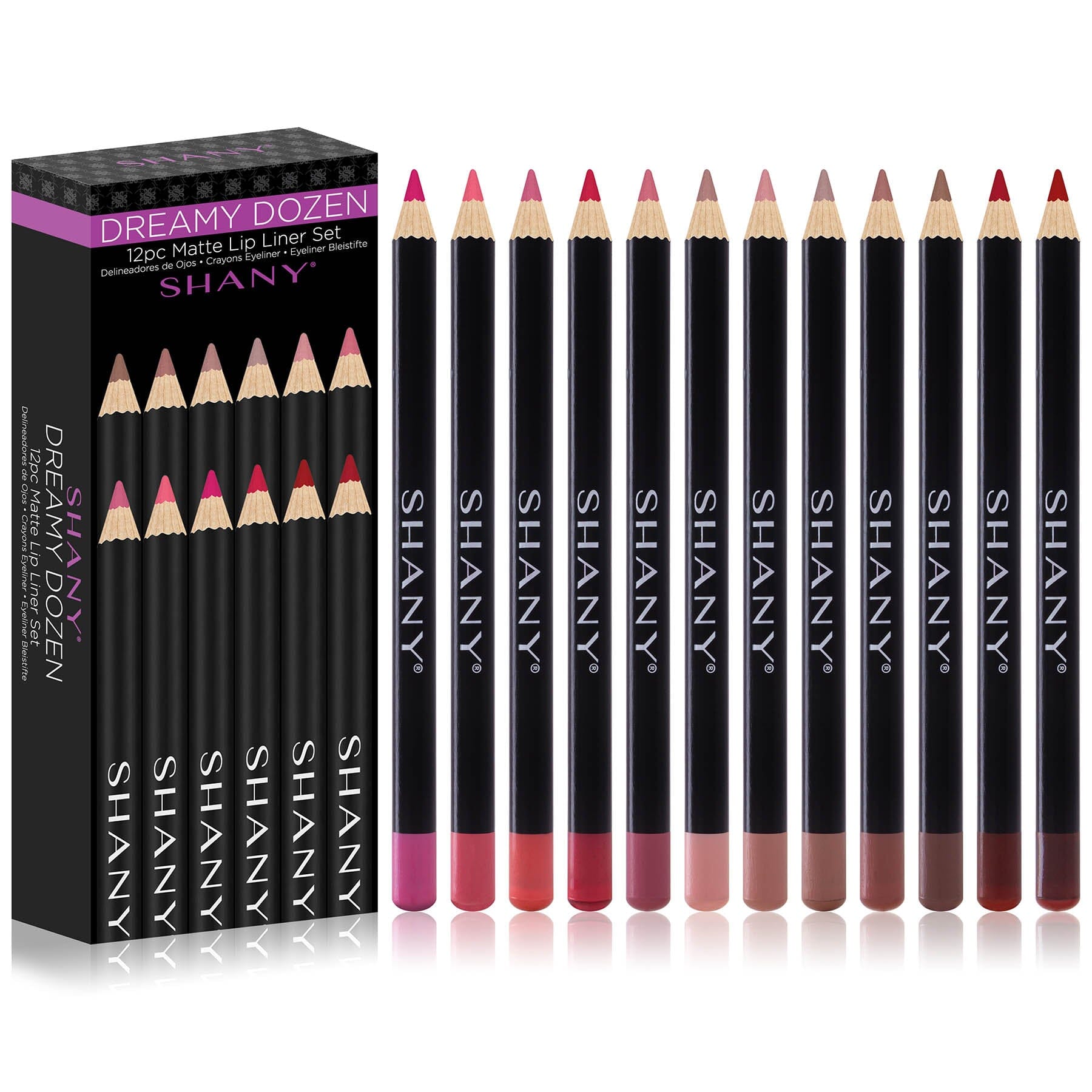 SHANY Dreamy Dozen Matte Lip Liner Set Vegan - Long-Lasting Professional Velvet Cruelty-Free Lipstick Pencils Pens in Varying Shades - Pack of 12 - SHOP - LIP LINERS - ITEM# SH-P004