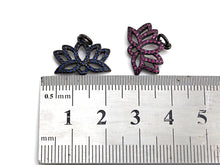 Load image into Gallery viewer, CZ Micro Pave lotus Flower Charm, Lotus Flower Cubic Zirconia Pendant, Black/Fuchsia/Cobalt CZ Yoga Charm Findings, 15x19mm,SKU#X134