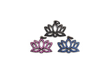 Load image into Gallery viewer, CZ Micro Pave lotus Flower Charm, Lotus Flower Cubic Zirconia Pendant, Black/Fuchsia/Cobalt CZ Yoga Charm Findings, 15x19mm,SKU#X134