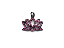 Load image into Gallery viewer, CZ Micro Pave lotus Flower Charm, Lotus Flower Cubic Zirconia Pendant, Black/Fuchsia/Cobalt CZ Yoga Charm Findings, 15x19mm,SKU#X134