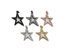 Load image into Gallery viewer, Clear/Black CZ Micro Pave Five Star Shape Pendant, Star Cubic Zirconia Pendant, Silver/Gold/Rose Gold/Black Tone, 13x23mm,Sku#X135