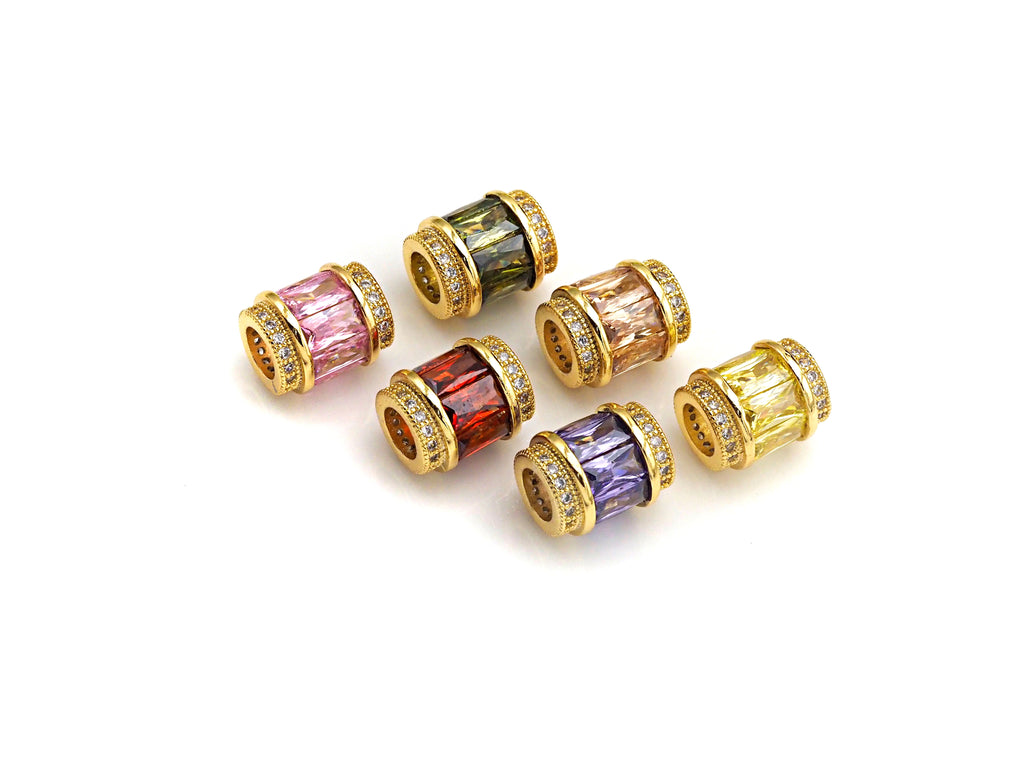 CZ Micro Pave Big Hole Drum Spacer Beads, Cubic Zirconia Large Hole Spacer Beads Ruby/Amethyst/Pink,10x12mm,1pc,sku#X136