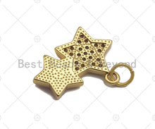 Load image into Gallery viewer, Two Star Pink Pendant/Charm, Pink Mother-of-pearl Star Pendant, Cubic Zirconia Pendant, Gold Tone, 18x15mm, Sku#LK68