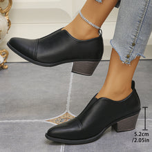Load image into Gallery viewer, Slip-On Pointed-Toe Chunky Heel Pumps – PU Leather, Plus Size EU 35–43 | Women's Work &amp; Formal Heels