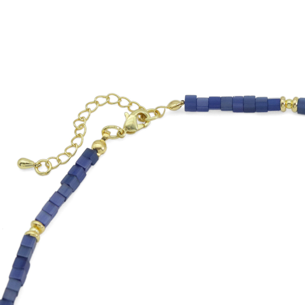 Royal Blue Cube Gemstone Gold Spacer Necklace, EF538