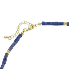 Load image into Gallery viewer, Royal Blue Cube Gemstone Gold Spacer Necklace, EF538