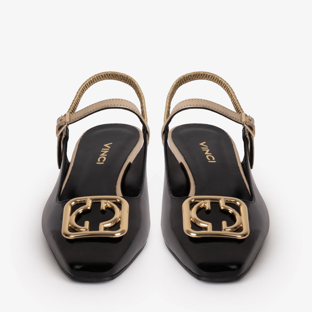 The Rosalinda Black Leather Women Flat Slingback Sandal