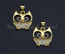 Load image into Gallery viewer, Gold Owl Charms, Dainty Owl Charms, Owl Pendant, Gold Charm, Gold Pendant, Necklace Charms, 15x16mm, Sku#LK96