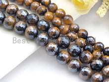 Load image into Gallery viewer, Plated Brown Tiger Eye Attachment Necklace with Large CZ Pave Silver clasp, 18 long, 8mm/10mm beads size, sku#D46