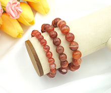 Load image into Gallery viewer, Natural Orange Red Banded Agate Stretch Bracelet, EF14