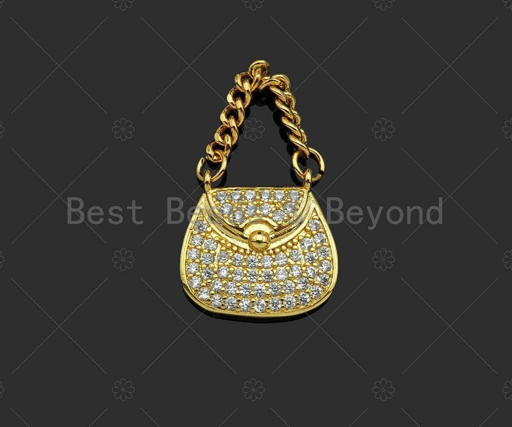 Gold Filled CZ Micro Pave Fashion Bag Shape Pendant,18k Gold Filled Lady's Bag Charm, Necklace Bracelet Charm Pendant,16x16mm,Sku#LK358