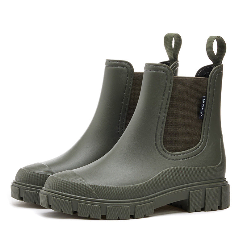 Women's Mid-Calf Rain Boots – Waterproof PVC Slip-On Boots with Mid Heel | Sizes 36–43