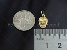 Load image into Gallery viewer, 18K Gold Colorful Micro Pave Skull Pendant, Dainty Gold Skul