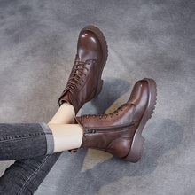 Load image into Gallery viewer, Women's Genuine Leather Chunky Heel Ankle Boots | Fleece-Lined Side Zipper | British Style