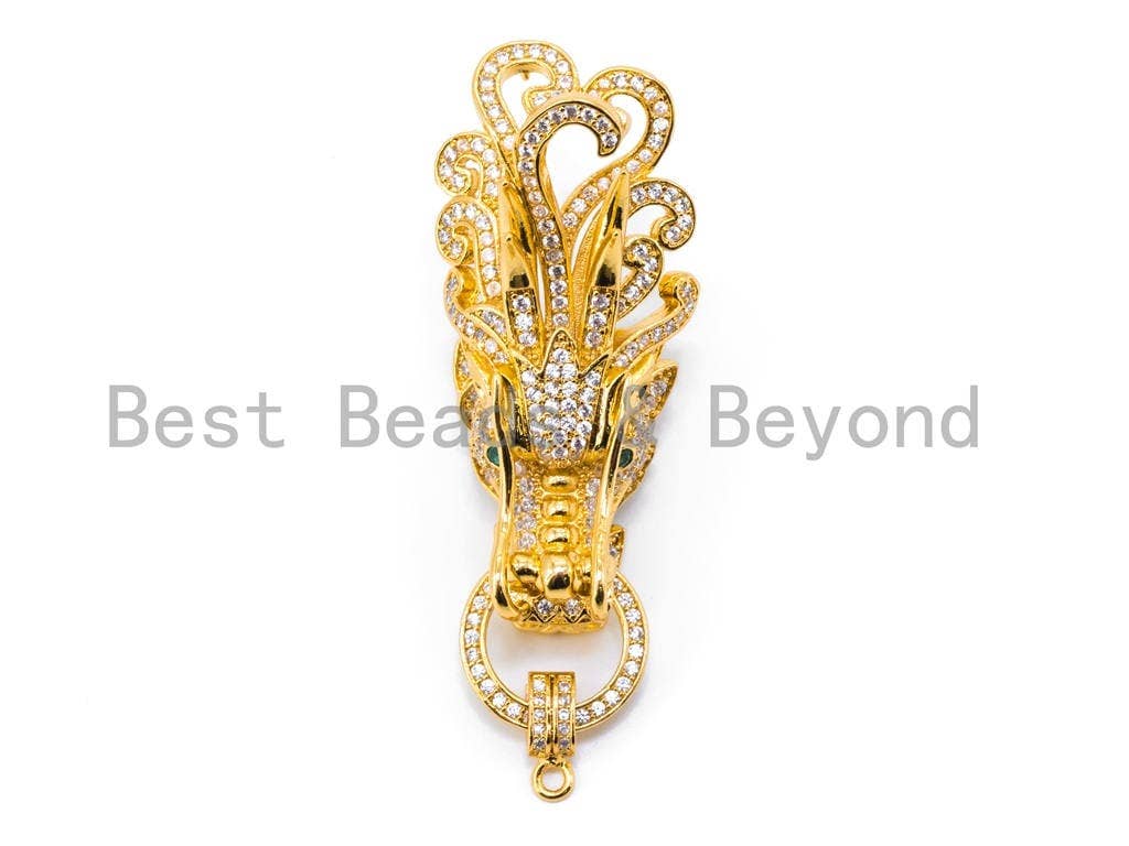 CZ Micro Pave Dragon Head Pendant Connector/Pendant Link with Jump Ring, CZ Pave Pendant, 63x21mm, sku#K49