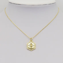 Load image into Gallery viewer, Clear CZ Gold Bee On Hexagon Charm, Sku#LX369