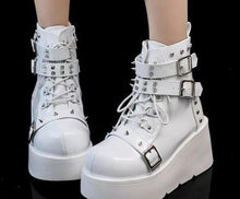 Load image into Gallery viewer, Women's Chunky Round-Toe Dr Martens Style Platform Boots | Side Zipper Wedge Heel
