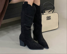 Load image into Gallery viewer, Women's Vintage Western Cowboy Boots | Suede Pointed Toe Chunky Heel Slip-On