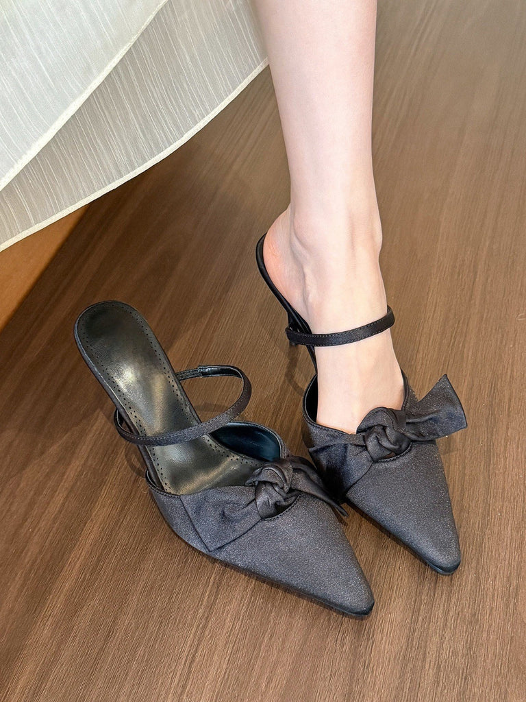Satin Bow-Tie Pointed Toe Stiletto Heels for Women - Elegant Party Shoes