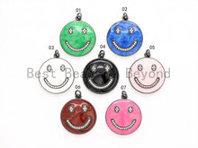 Load image into Gallery viewer, NEW Colorful Enamel Oil Drop Emoji Smiley Face Round Pendant,Cubic Zirconia Round Pave Pendant Charm Beads, Pave Pendant,  25x28mm, SKU#F562
