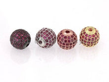 Load image into Gallery viewer, 6mm/8mm/10mm/12mm Micro Pave Fuchsia CZ Stone Round Ball, Fuchsia Pave Gold/Silver/Rose Gold/Black Rhodium Bead Focal, 1/2pcs sku#G308FC