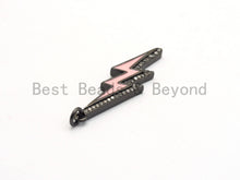 Load image into Gallery viewer, CZ Enamel Thunder Lightning Bolt Charm, Enamel CZ Pave lightning Sign Pendant, Pave Lightning Bolt Charm,  11x39mm, sku#F604