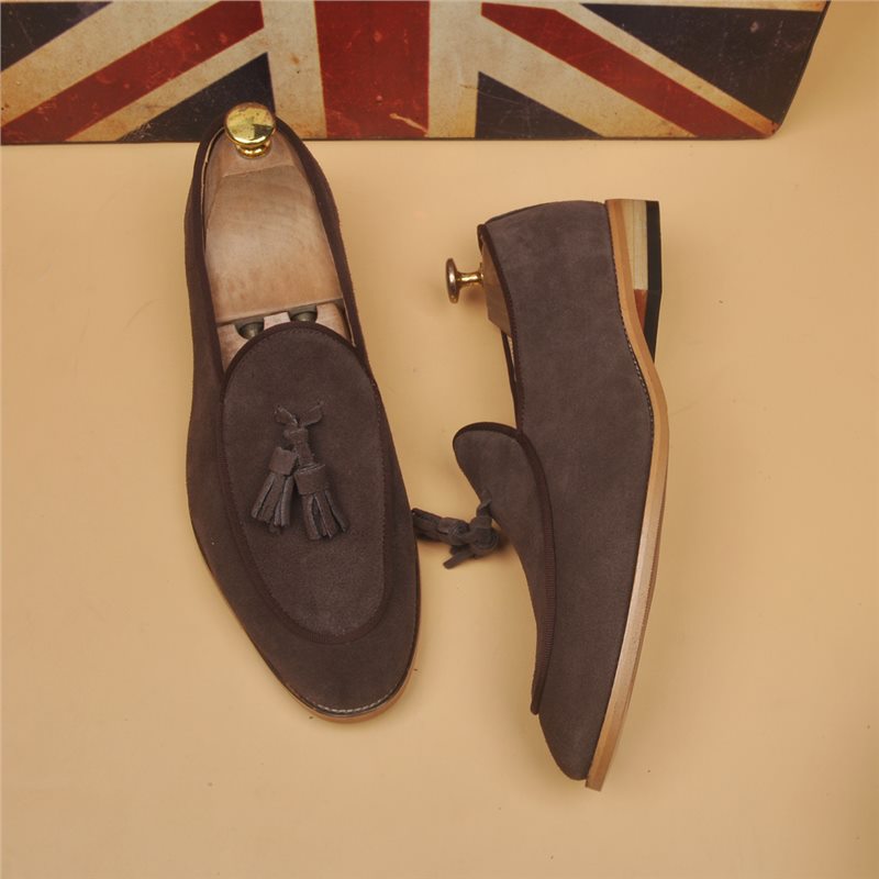 Men's Classic British Pointed Toe Slip-On Loafers - Genuine Leather Dress Shoes