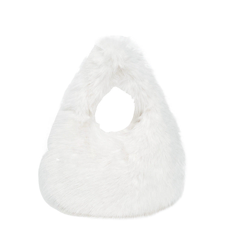 Women's Plush Tote Bag – Soft Oval Handbag for Everyday Casual Use