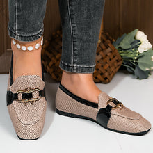 Load image into Gallery viewer, Square Toe Metal Buckle Slip-On Flat Shoes