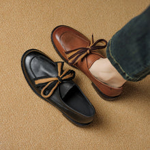 Load image into Gallery viewer, Women's Leather Bow Pumps | Retro Round Toe Chunky Low Heel Loafer Shoes